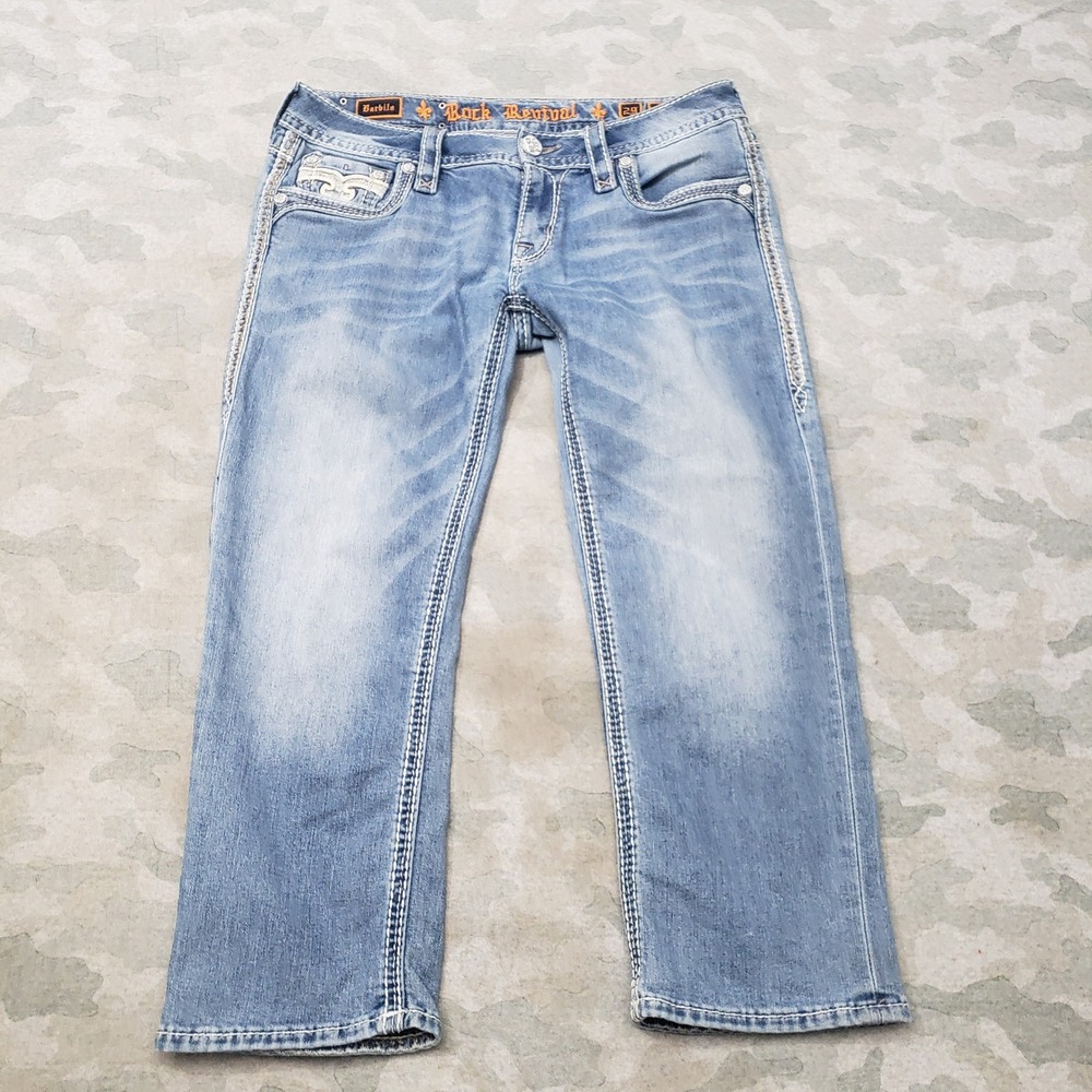 Rock Revival Barbila Capri Jeans Womens 29 Blue Low Rise Denim Light Wash